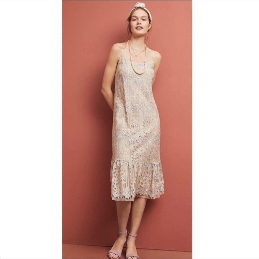 NWT Eli + Ali by Anthropologie Twilight Lace Dress in Silver Size Medium